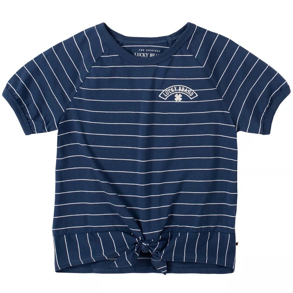 Lucky Brand Big Girl Yarn Dye Stripe Tee with Front Tie